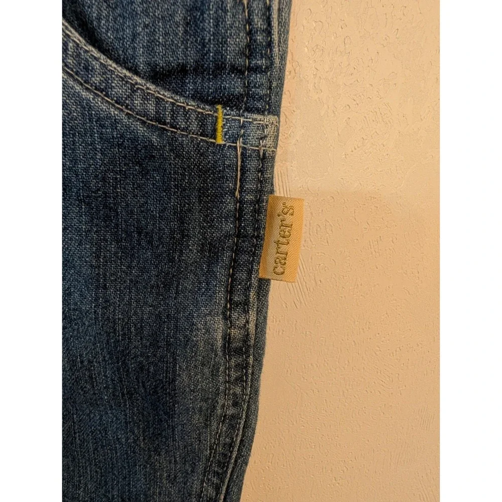 Vintage Carters Kids Denim Sunflower‎ Overalls Medium Wash Blue 12-18M